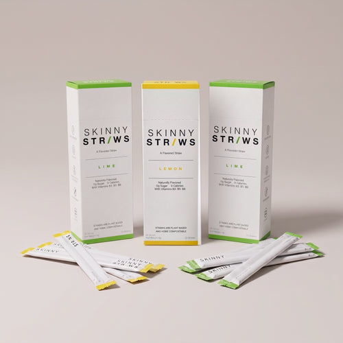 Skinny Straws Party Pack: two Lime boxes and one Lemon box with wrapped flavored straws
