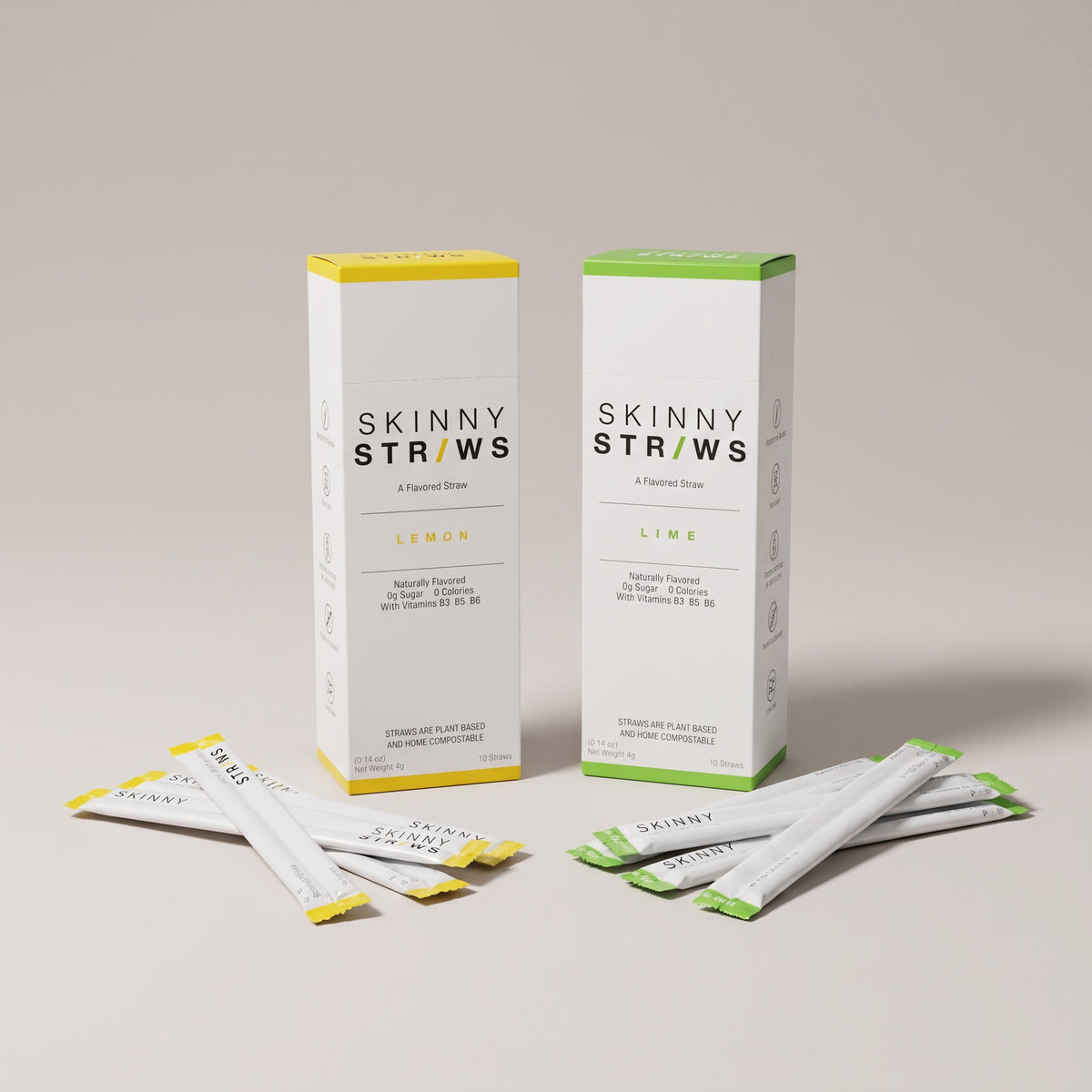 Skinny Straws Lemon and Lime boxes with individually wrapped flavored straws