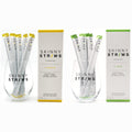 Skinny Straws Lemon and Lime, straws in glasses beside the boxes